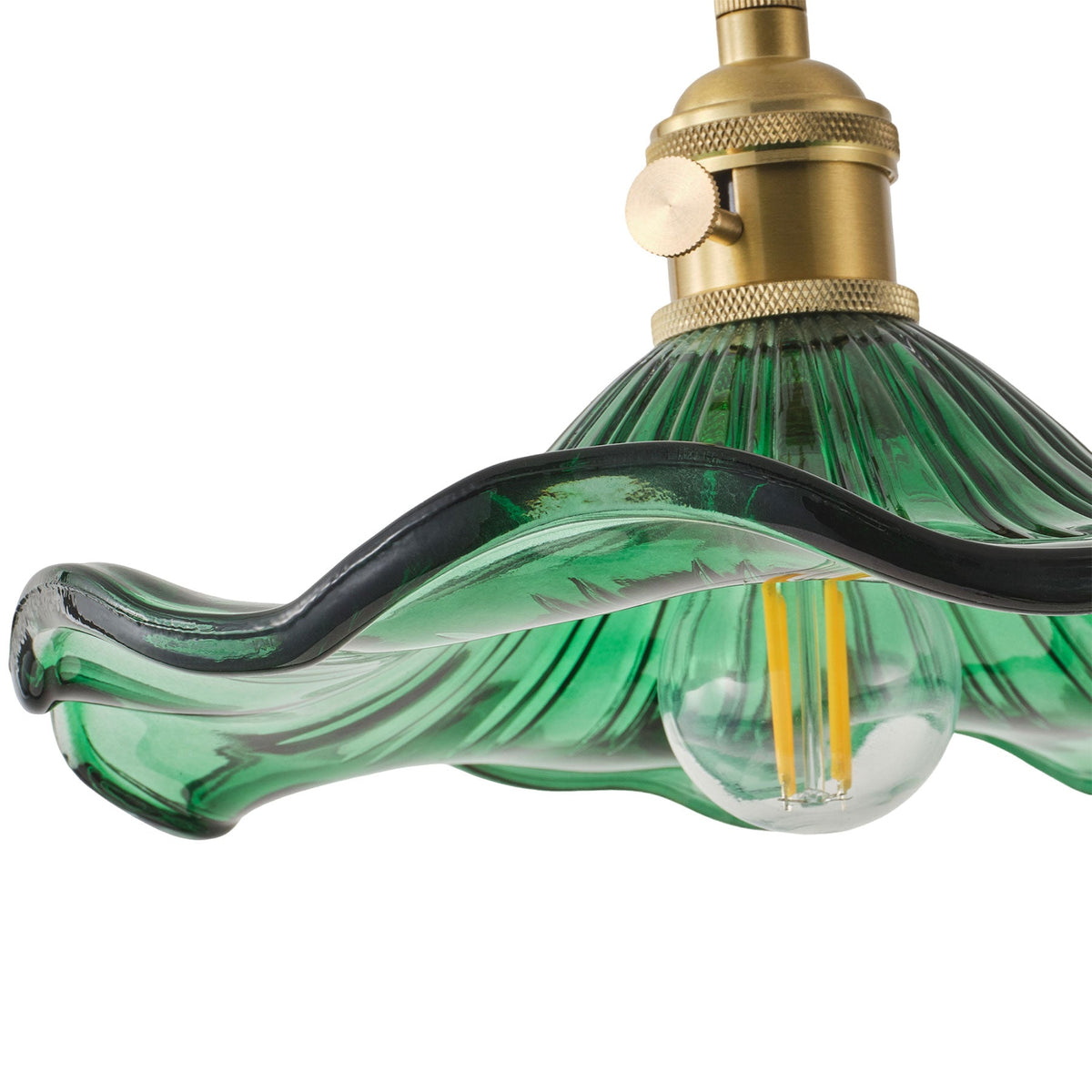 1-Light Green Glass Shade Wavy Flower Shape Pendant Light