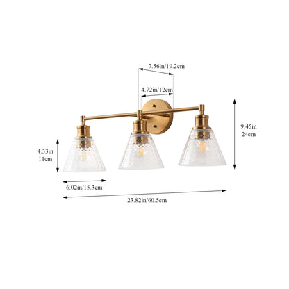 3-Lights & 4-Lights Antique Brass Glass Bathroom Vanity Light