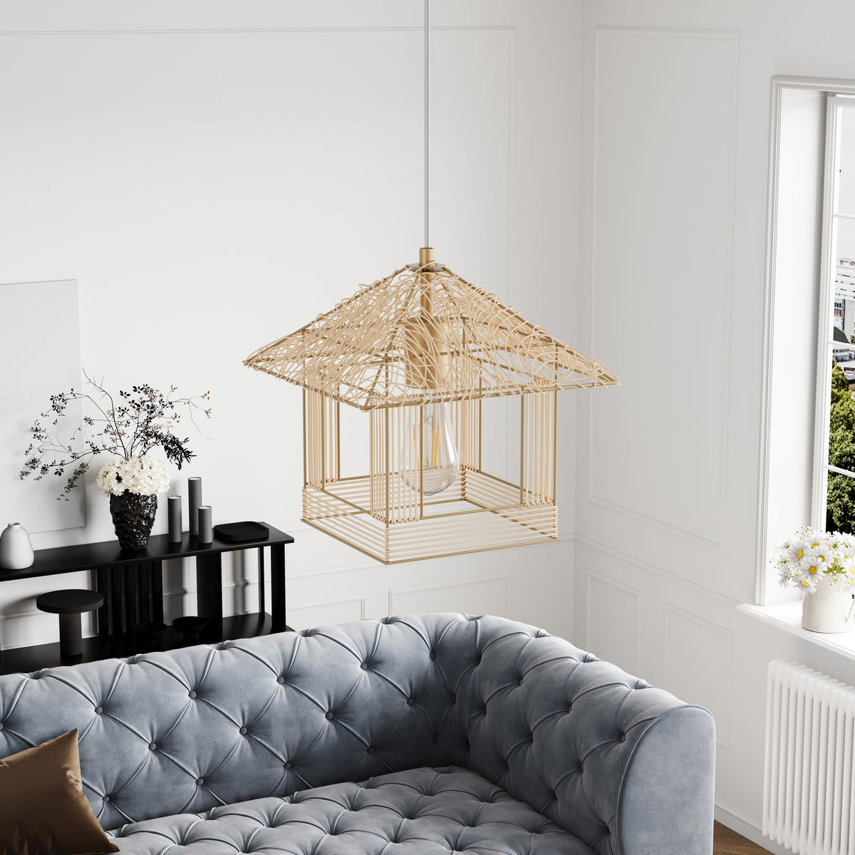 1-Light House Shape Lampshade Openwork Design Pendant Lighting