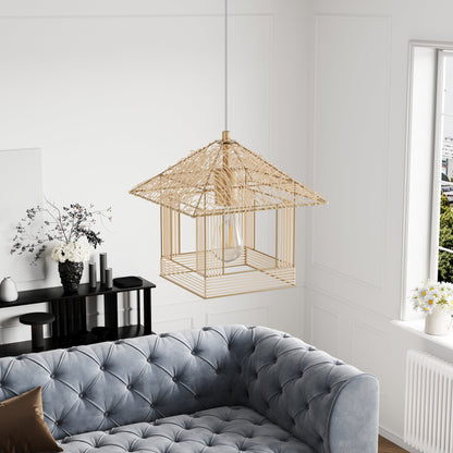 1-Light House Shape Lampshade Openwork Design Pendant Lighting