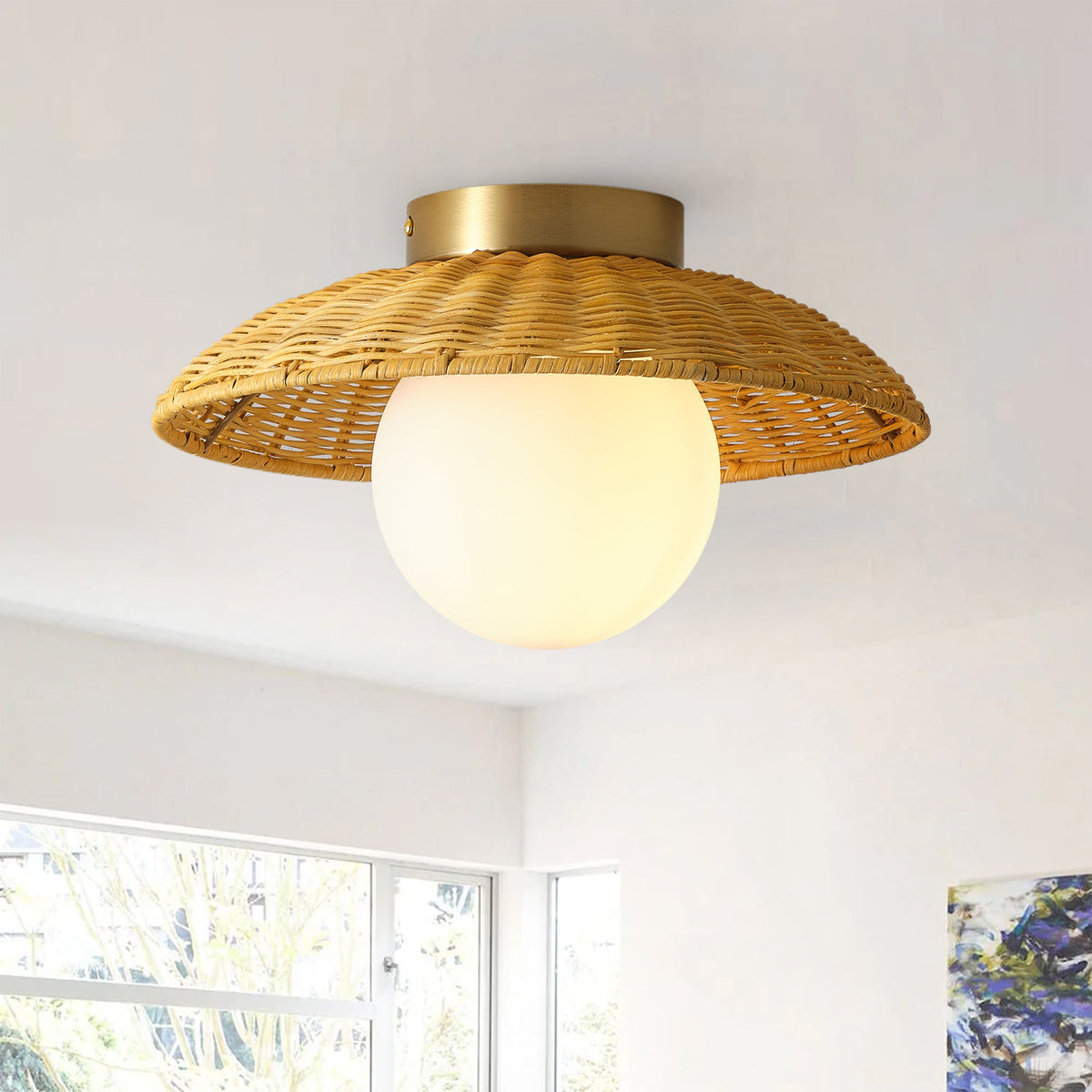 1-Light Bronze Globe Shade Semi-Flush Mount Lighting