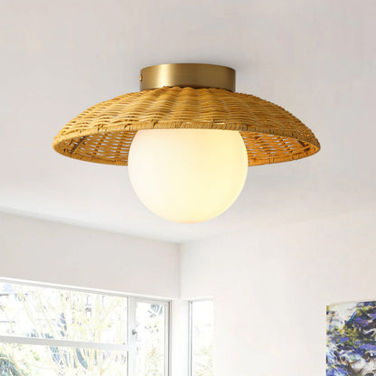 1-Light Bronze Globe Shade Semi-Flush Mount Lighting