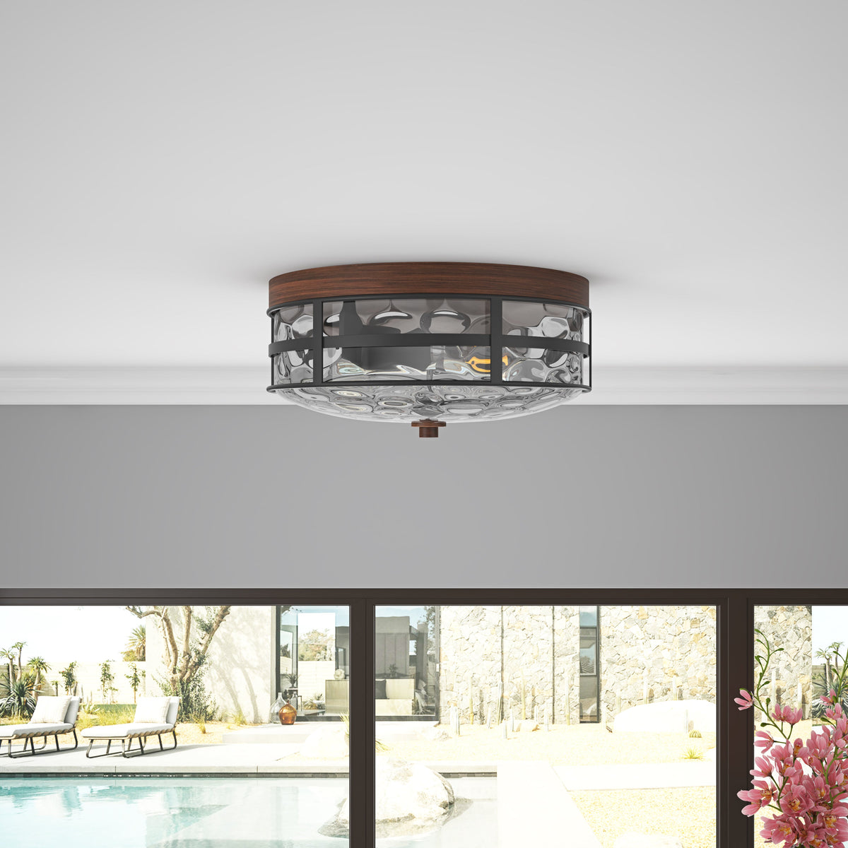 2-Lights Polka Art Glass Shade Flush Mount Lighting