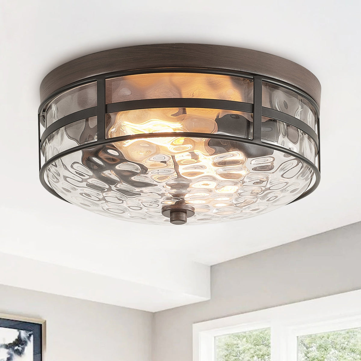 2-Lights Polka Art Glass Shade Flush Mount Lighting