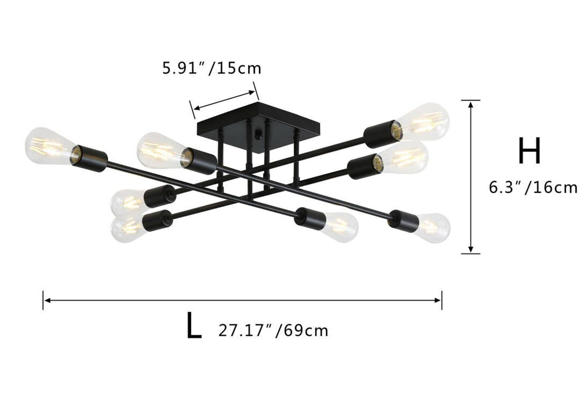 8-Lights Geometric Semi-Flush Mount Lighting