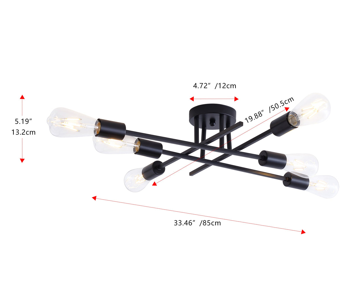 6-Lights Sputnik Semi-Flush Mount Lighting