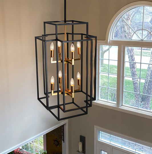 8-light Industrial Wrought Iron Chandelier，gold