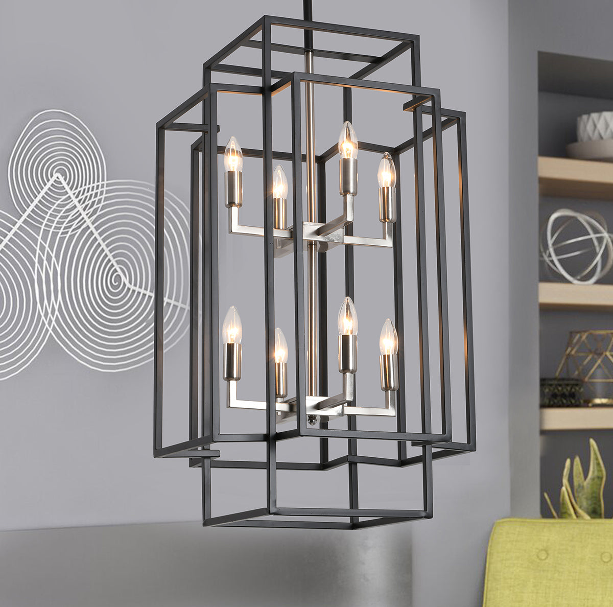 8-light Industrial Wrought Iron Chandelier，silver