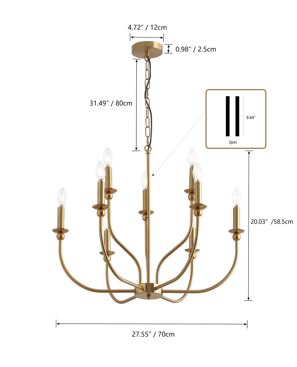 9-Lights Luxury Candlestick Adjustable Chandelier