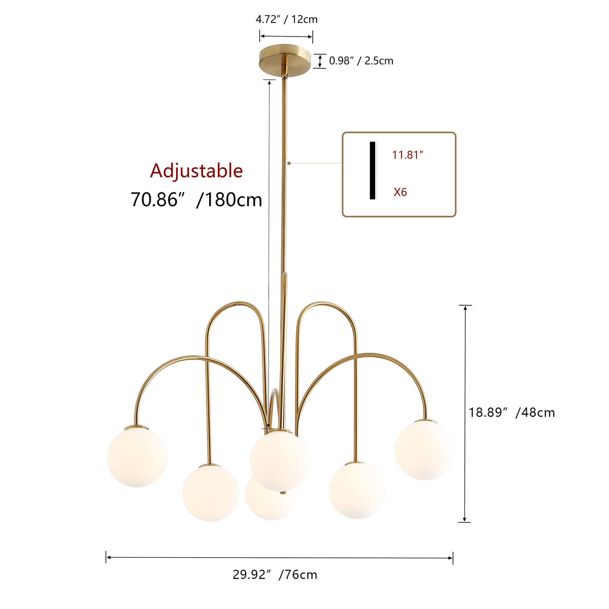 6-Lights Sputnik Adjustable Chandelier