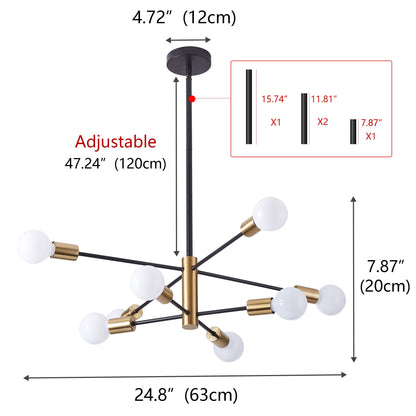 8-Lights Dimmable Sputnik Modern Linear Chandelier