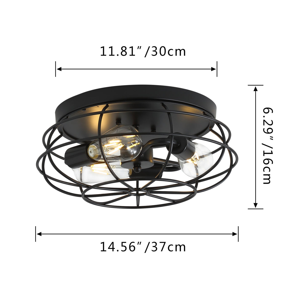 3-Lights Oval Frame Design Flush Mount Lighting