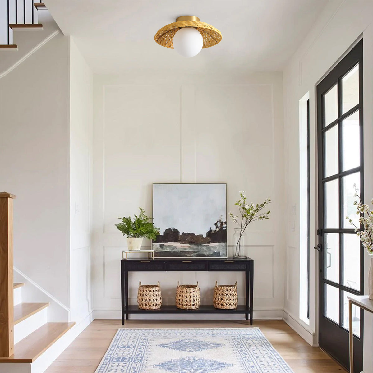 1-Light Bronze Globe Shade Semi-Flush Mount Lighting