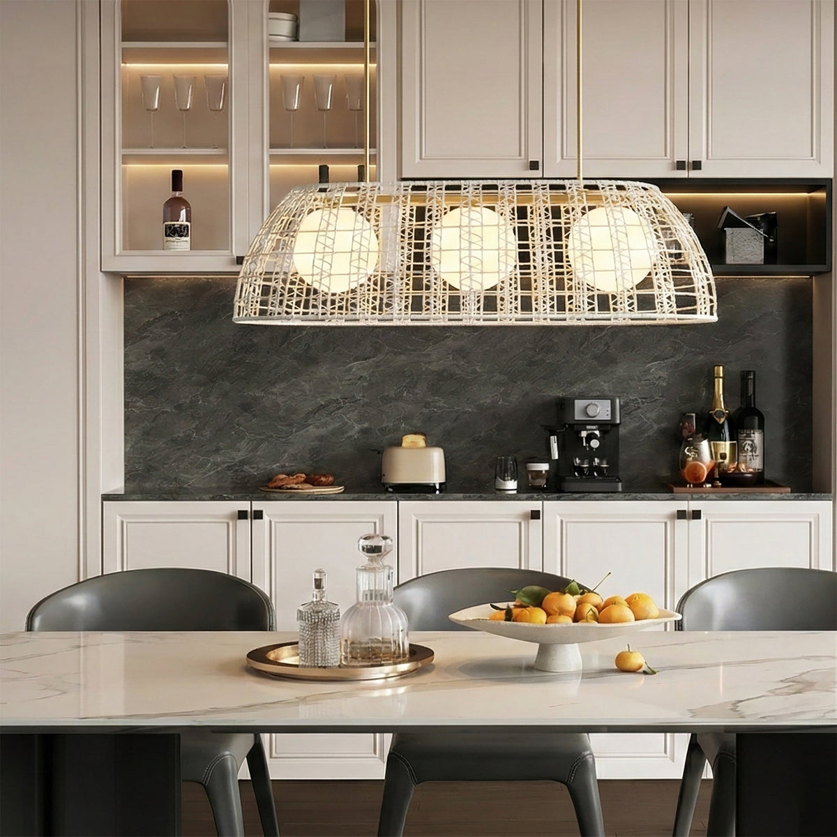 3 Light Boho Rattan Chandelier Kitchen Island Light