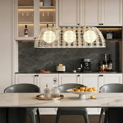 3 Light Boho Rattan Chandelier Kitchen Island Light