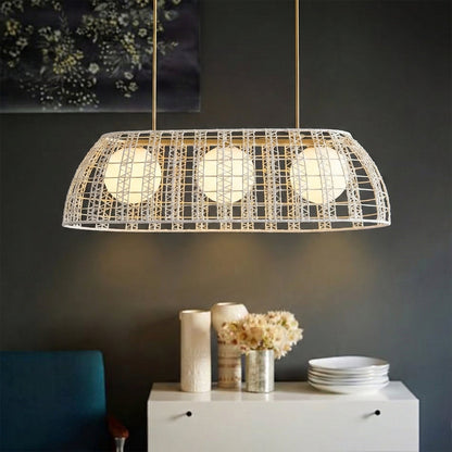 3 Light Boho Rattan Chandelier Kitchen Island Light