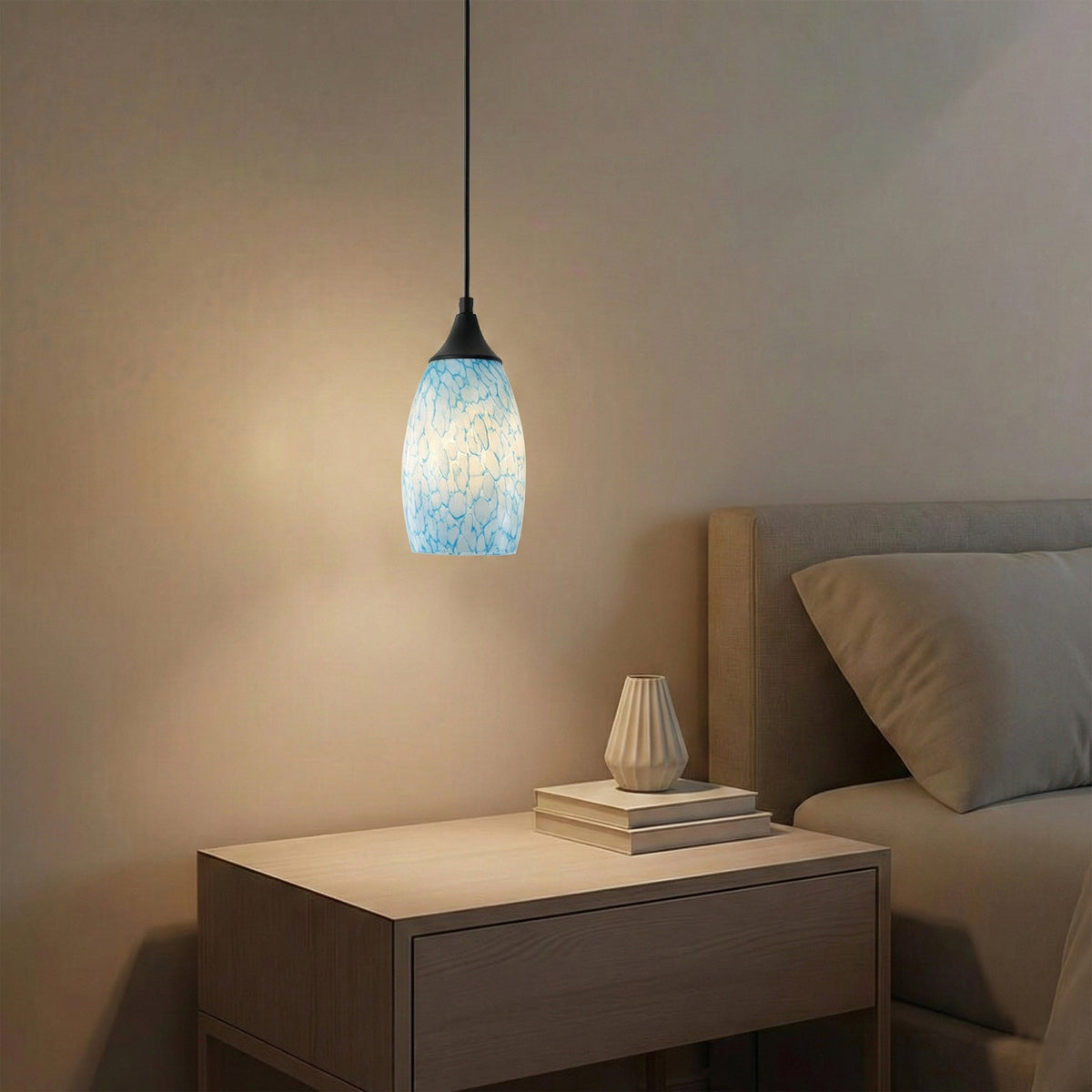 1-Light Modern Art Glass Pendant Marble Shade for Kitchen Island