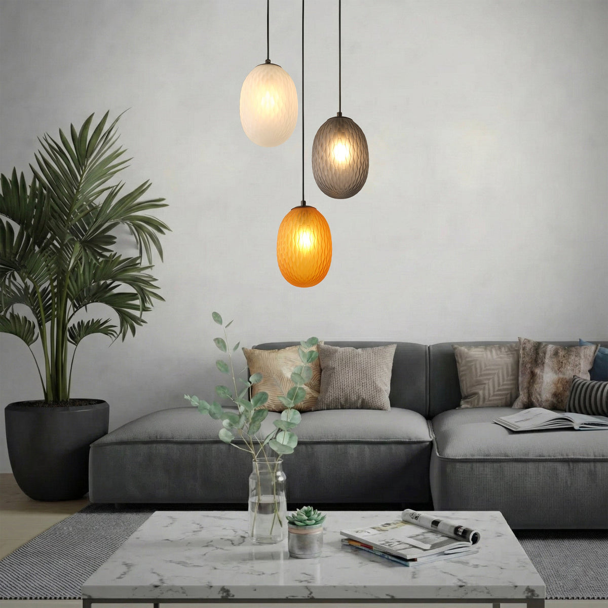 3-Light Luxury Colored Glass Pendant Light