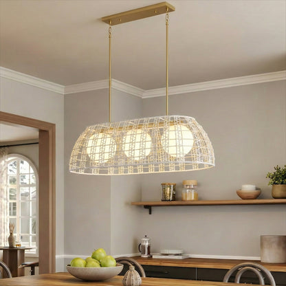 3 Light Boho Rattan Chandelier Kitchen Island Light