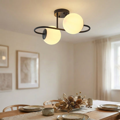 2-Light Frosted Glass Semi Flush Ceiling Light