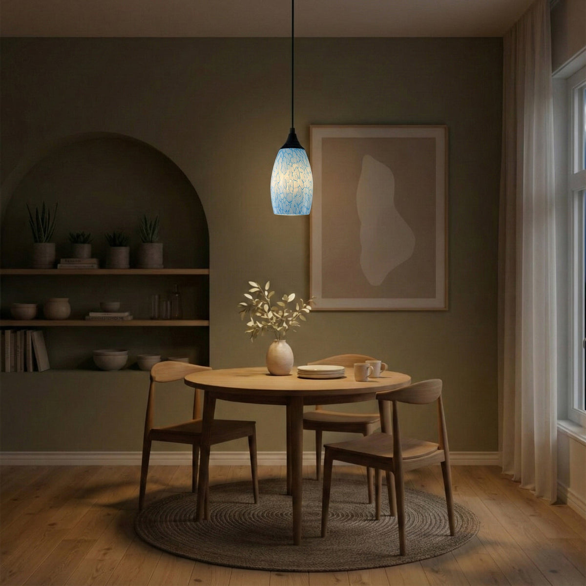1-Light Modern Art Glass Pendant Marble Shade for Kitchen Island