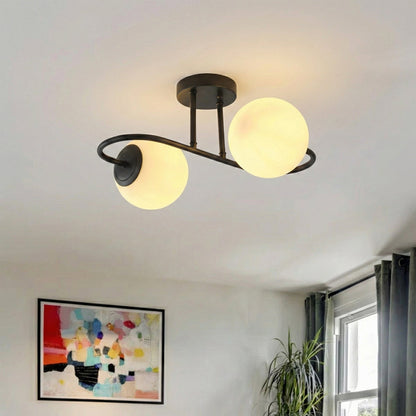 2-Light Frosted Glass Semi Flush Ceiling Light