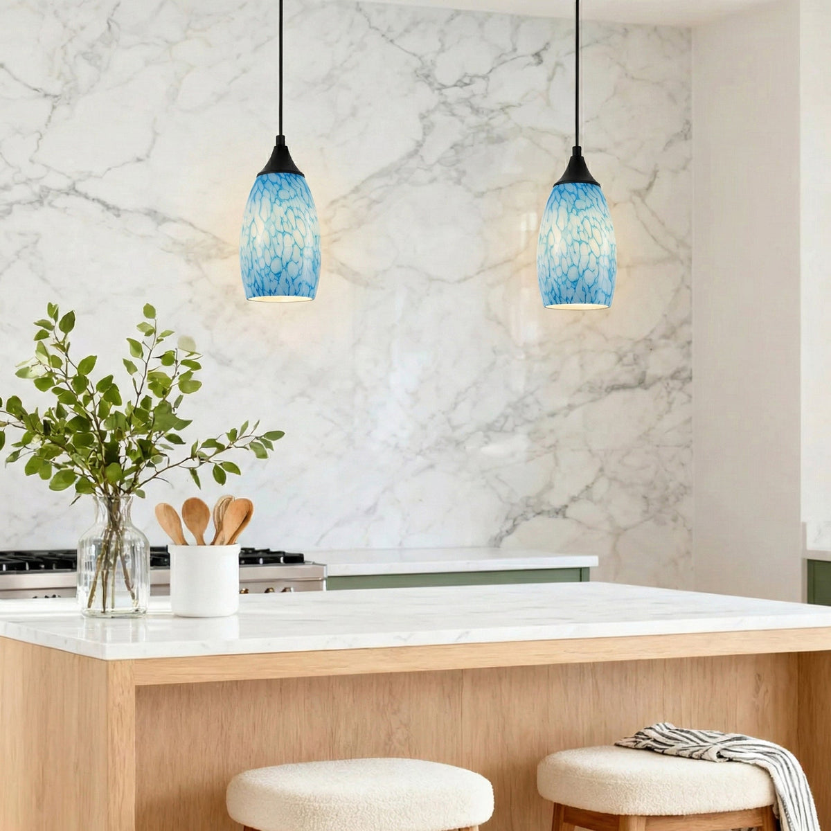 1-Light Modern Art Glass Pendant Marble Shade for Kitchen Island
