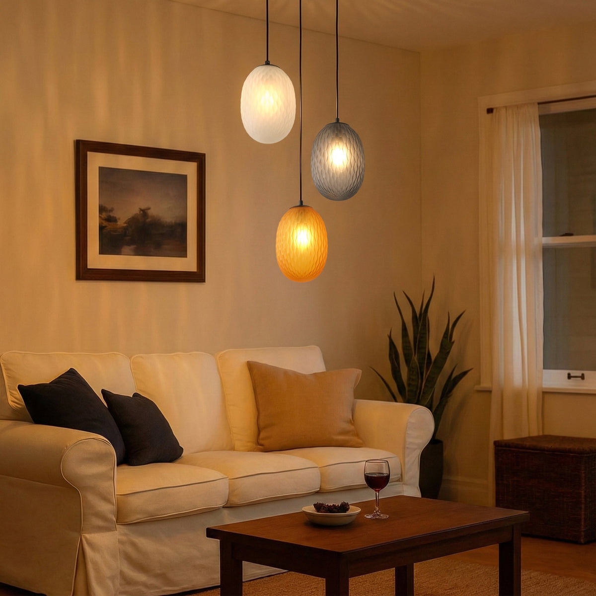 3-Light Luxury Colored Glass Pendant Light