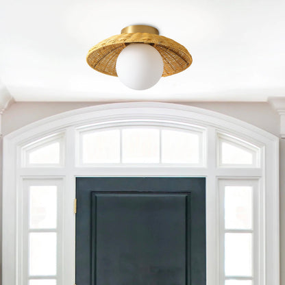 1-Light Bronze Globe Shade Semi-Flush Mount Lighting