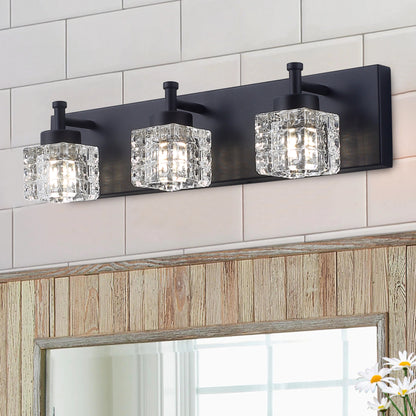 3-Lights Modern Square Crystal Vanity Lighting