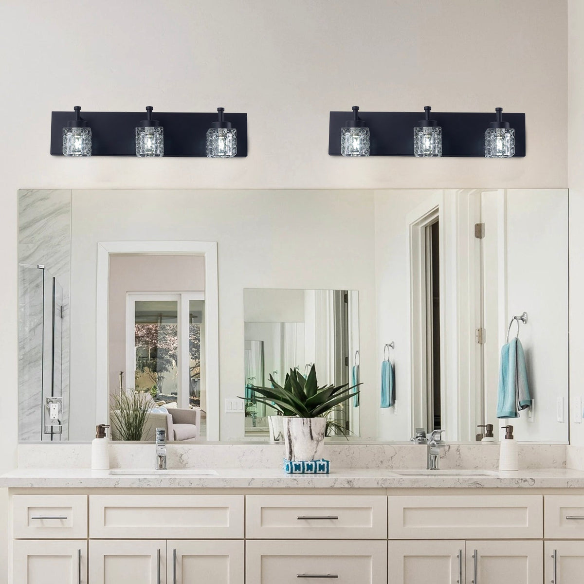 3-Lights Modern Square Crystal Vanity Lighting