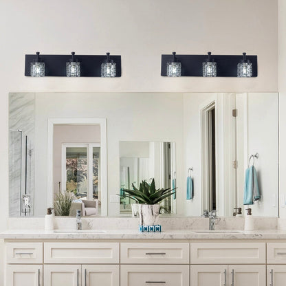 3-Lights Modern Square Crystal Vanity Lighting