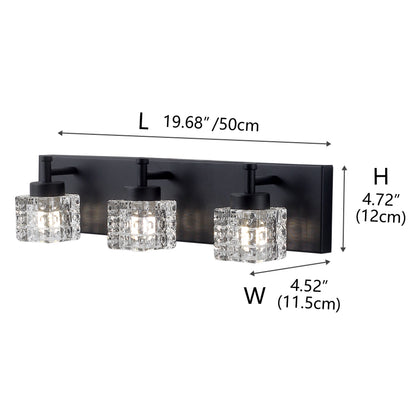 3-Lights Modern Square Crystal Vanity Lighting