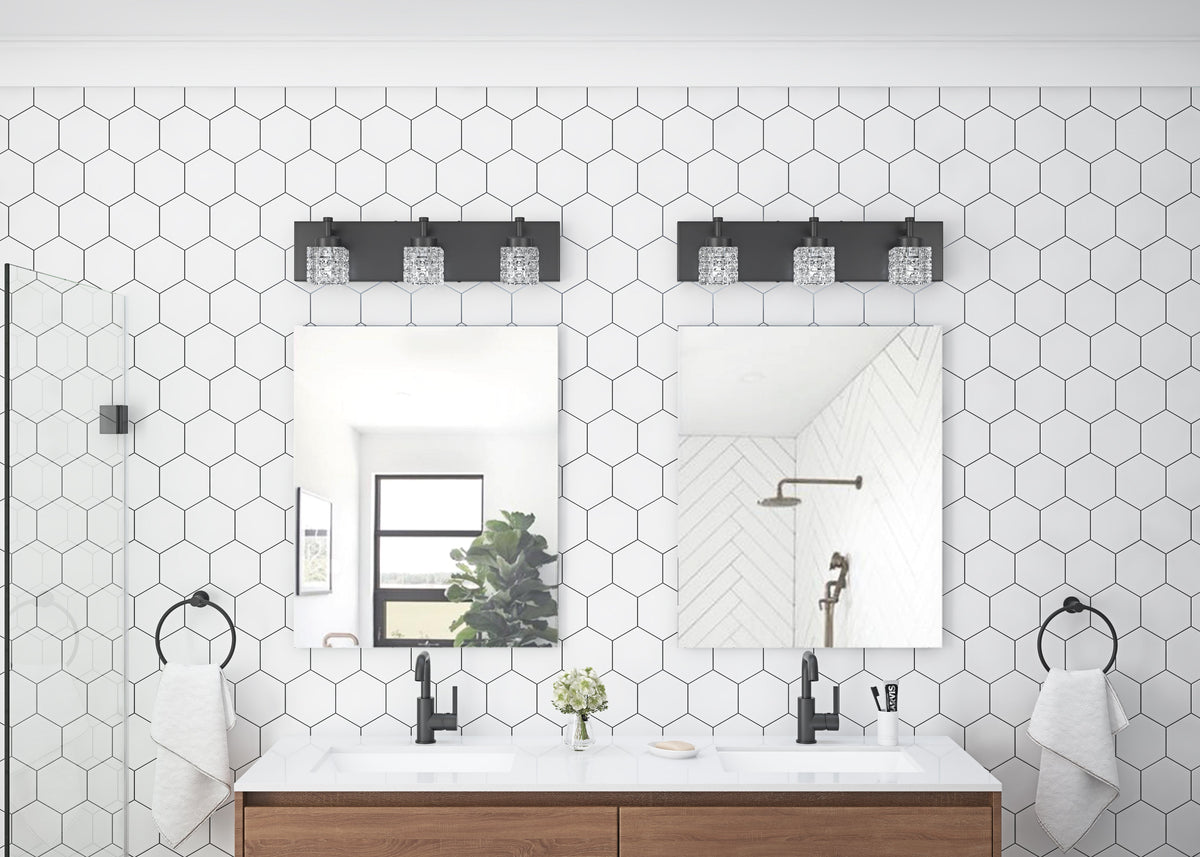 3-Lights Modern Square Crystal Vanity Lighting