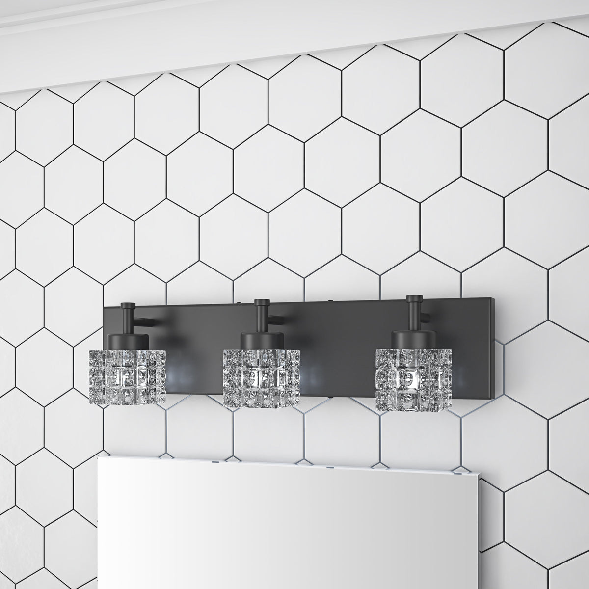 3-Lights Modern Square Crystal Vanity Lighting