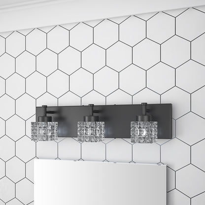 3-Lights Modern Square Crystal Vanity Lighting