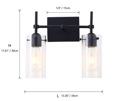 2-Lights & 3-Lights Symmetrical Glass Cylinder Vanity Lighting