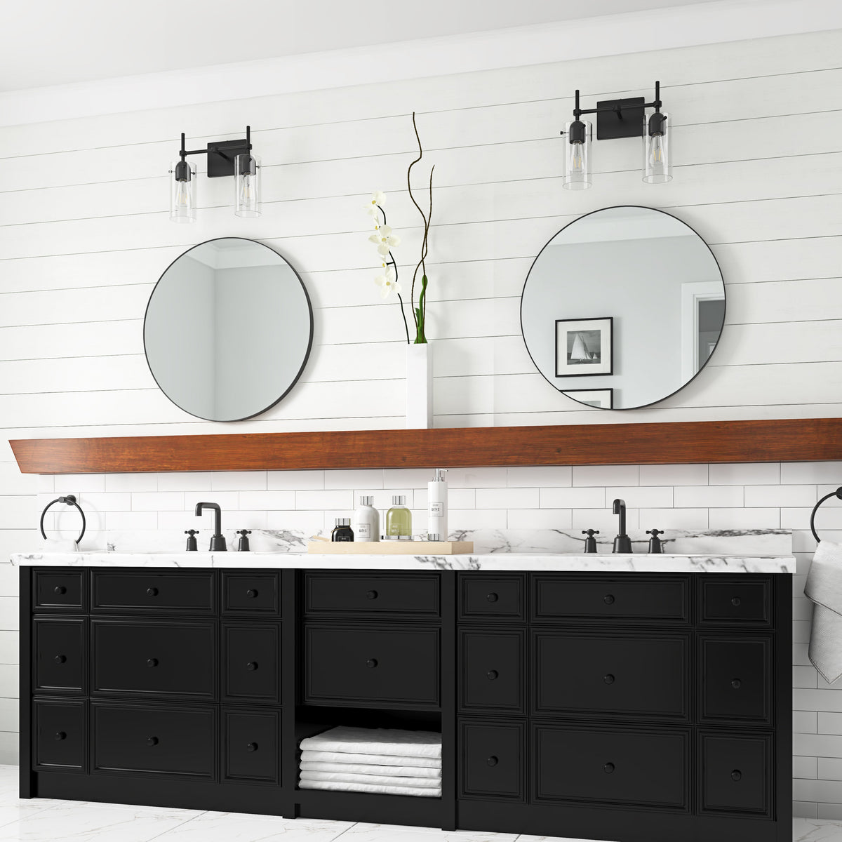 2-Lights & 3-Lights Symmetrical Glass Cylinder Vanity Lighting