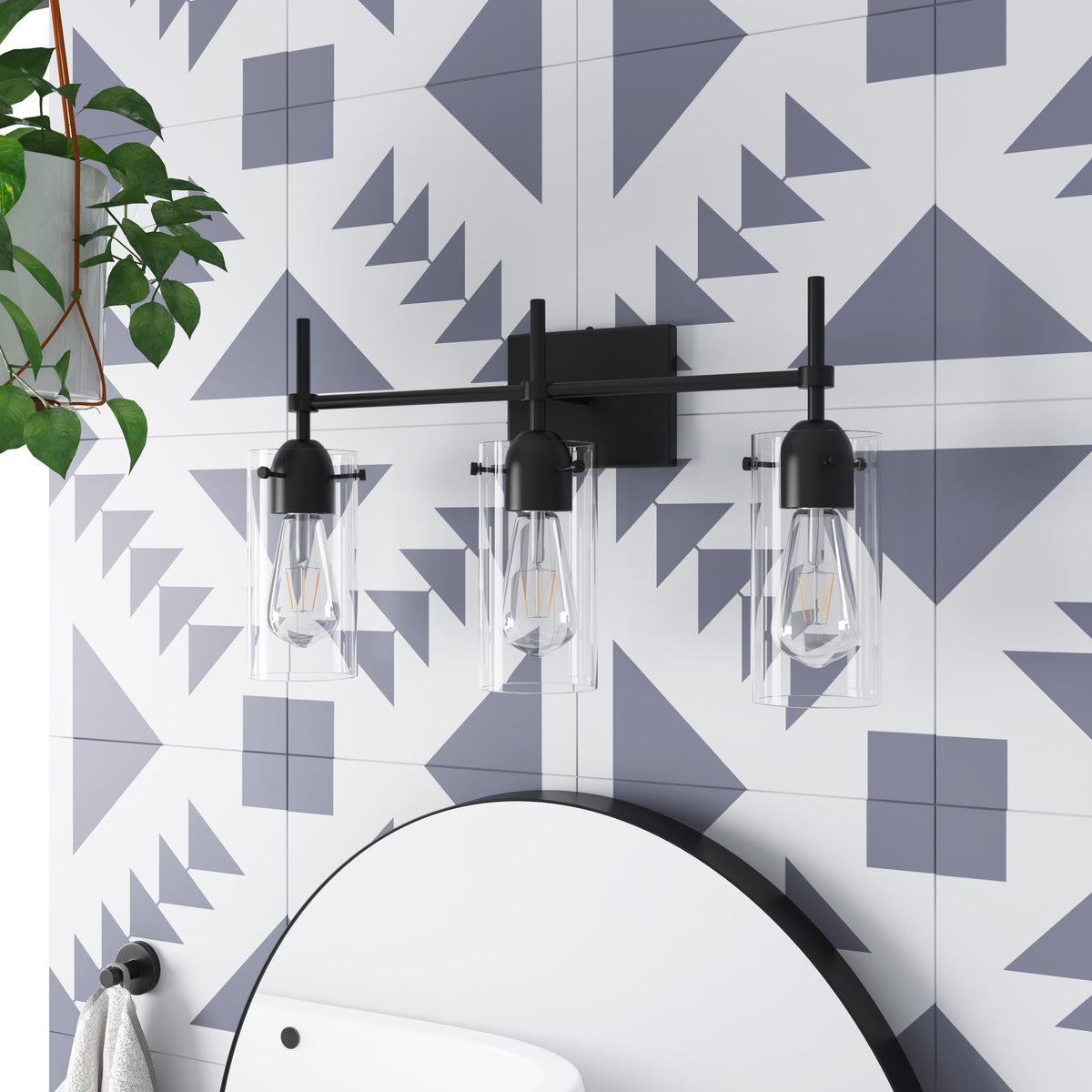 2-Lights & 3-Lights Symmetrical Glass Cylinder Vanity Lighting