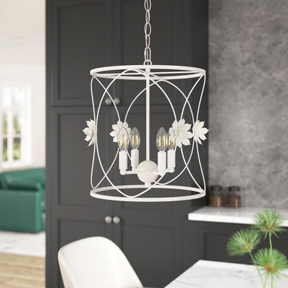 4-Lights Openwork Design Surrounded by Carving White Pendant Lighting