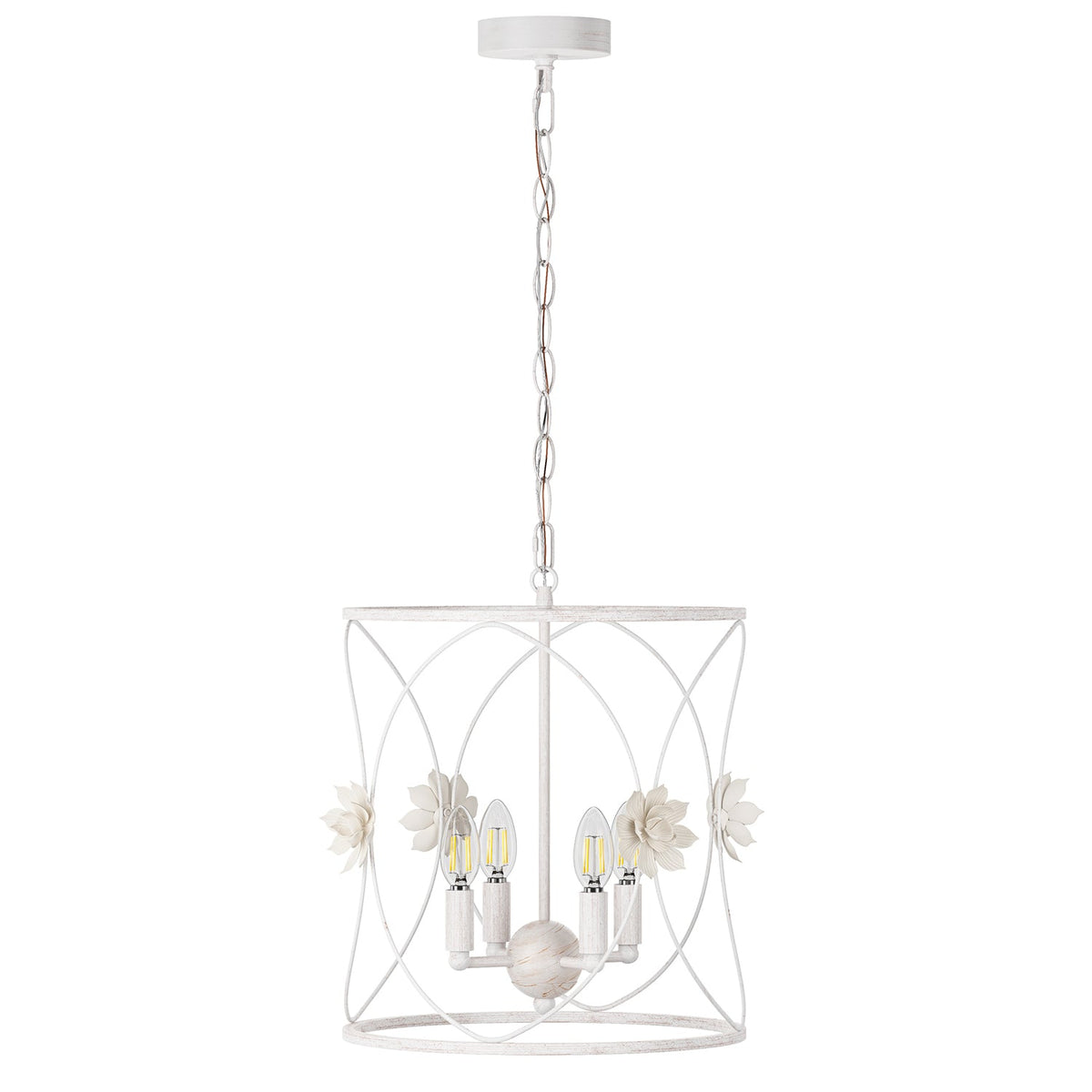 4-Lights Openwork Design Surrounded by Carving White Pendant Lighting