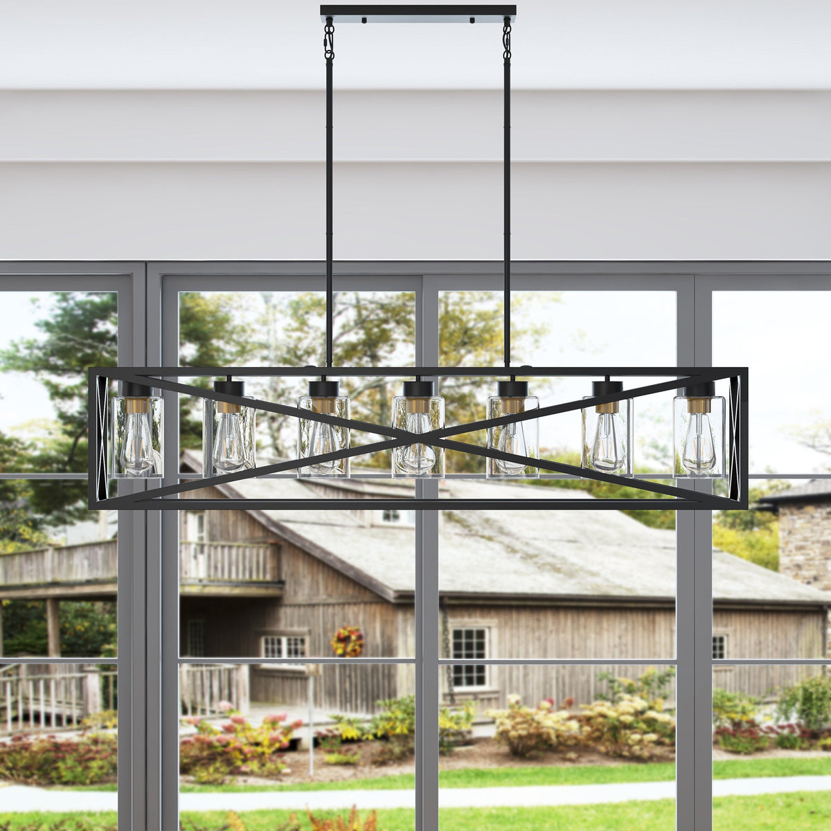 7-Lights Unique Iron Rectangular Design Kitchen Island Lights