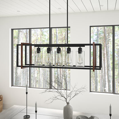 5-Lights Metal Linear Design with Glass Shade Kitchen Island Lights