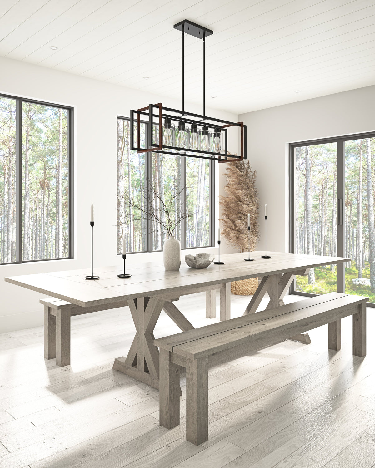5-Lights Metal Linear Design with Glass Shade Kitchen Island Lights