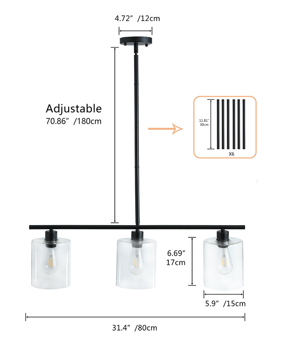 3-Lights Modern Minimalist Glass Shade Kitchen Island Lights