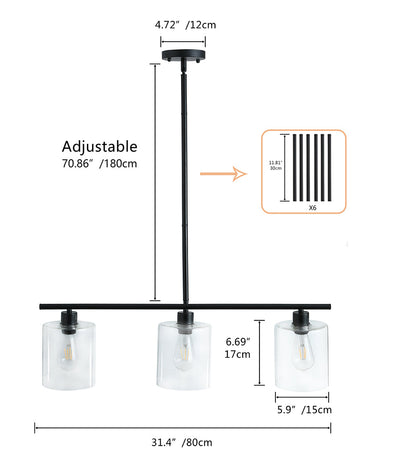 3-Lights Modern Minimalist Glass Shade Kitchen Island Lights