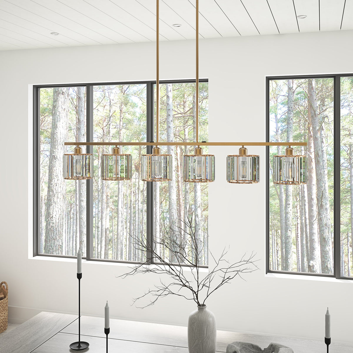 6-Lights Classic Glass Cylinder Kitchen Island Lights