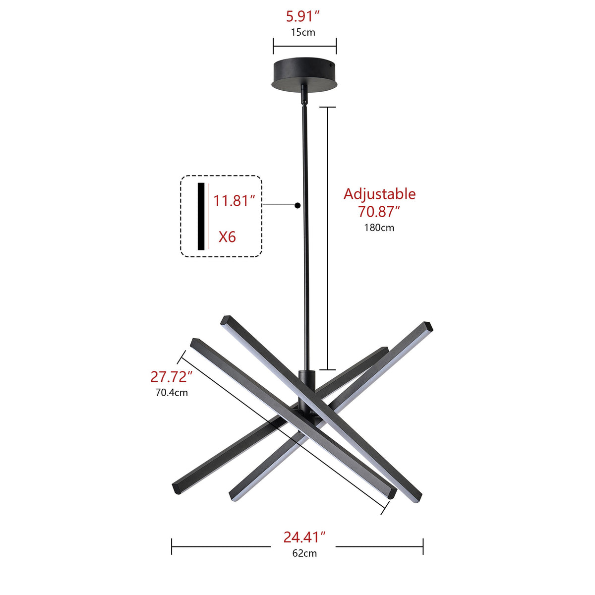 4-Light Modern Linear Black LED Ceiling Light