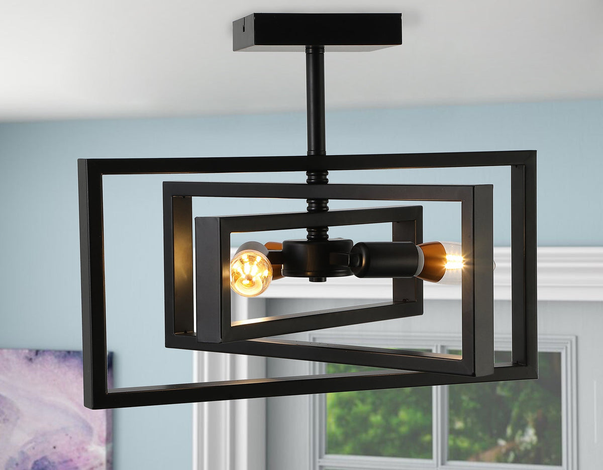 3-Lights Geometrical Wood Element Semi-Flush Mount Lighting
