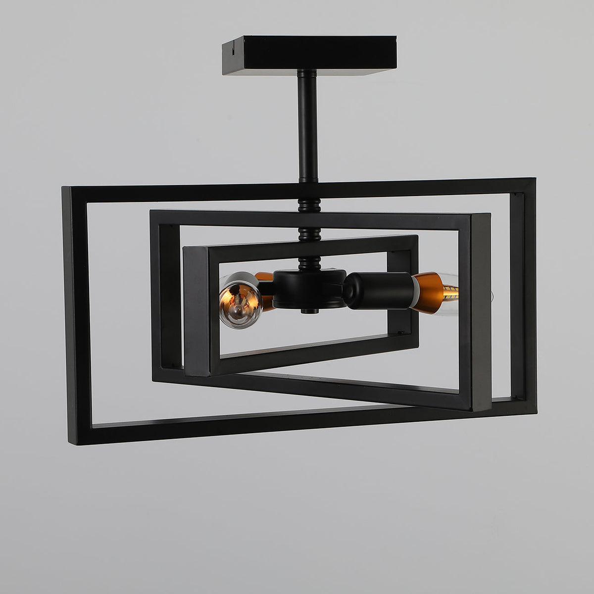 3-Lights Geometrical Wood Element Semi-Flush Mount Lighting